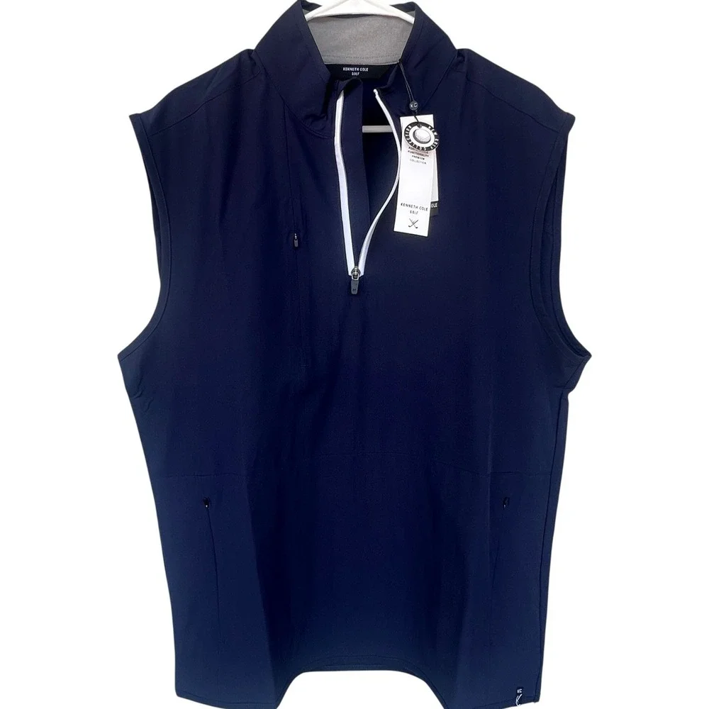 Kenneth Cole Men's Golf 1/4 Zip Vest Lightweight Stretch Navy Blue Large
